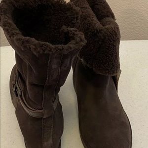 COACH Brown Suede Shearling Wedge Booties.Size 7.5